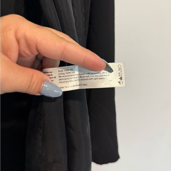 Eileen Fisher Open Front Cardigan Womens Size L Black Silk W/ Silk Lining - Picture 4 of 5